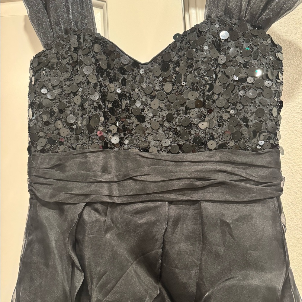 Badgley Mischka Sequin Embellished Black Gown